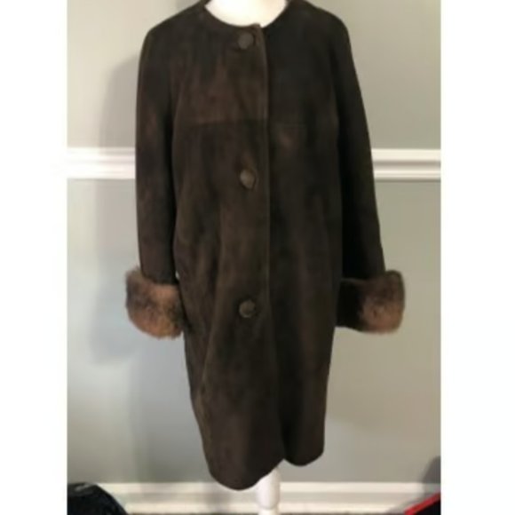 Vintage Jackets & Blazers - Vintage 1950s 1960s Buttoned Suede Fur Trim Coat